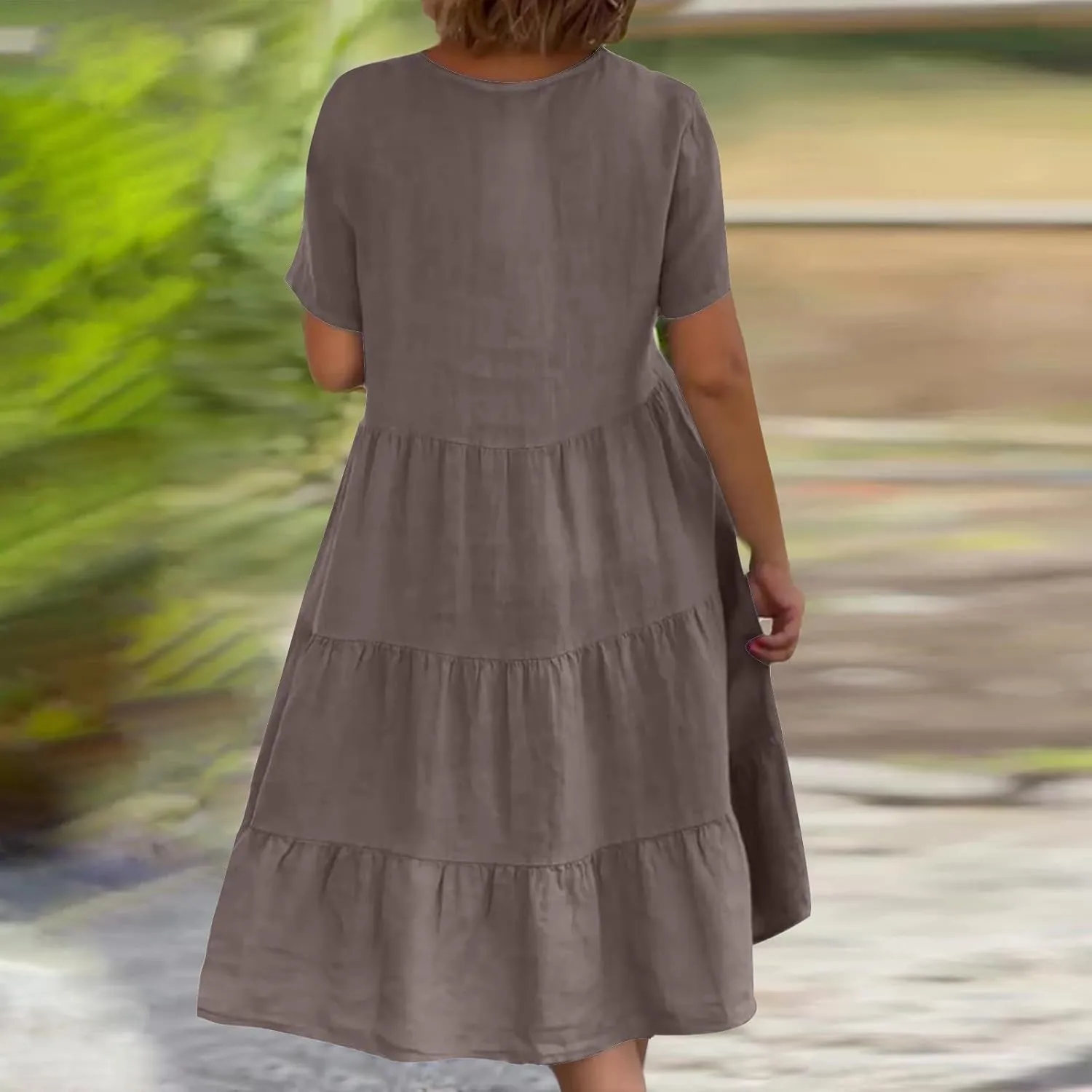 2024 Summer Dress for Women Plus Size Casual V Neck Short Sleeve Tiered Dress Swing Midi Dress A-Line Party Dresses