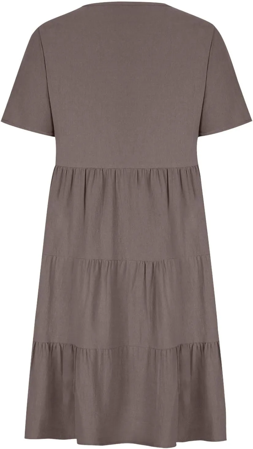 2024 Summer Dress for Women Plus Size Casual V Neck Short Sleeve Tiered Dress Swing Midi Dress A-Line Party Dresses