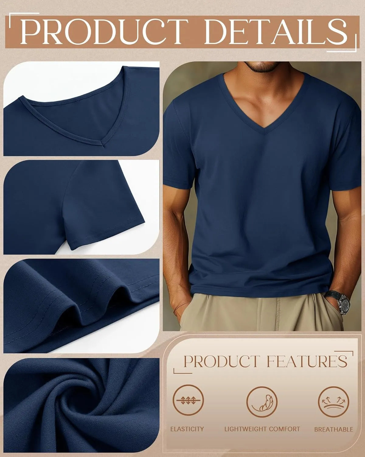 3 Pack Big and Tall Cotton Shirts for Men M-7XL Soft V Neck Shirt Plus Size Short Sleeve Tee Undershirt Casual Tops