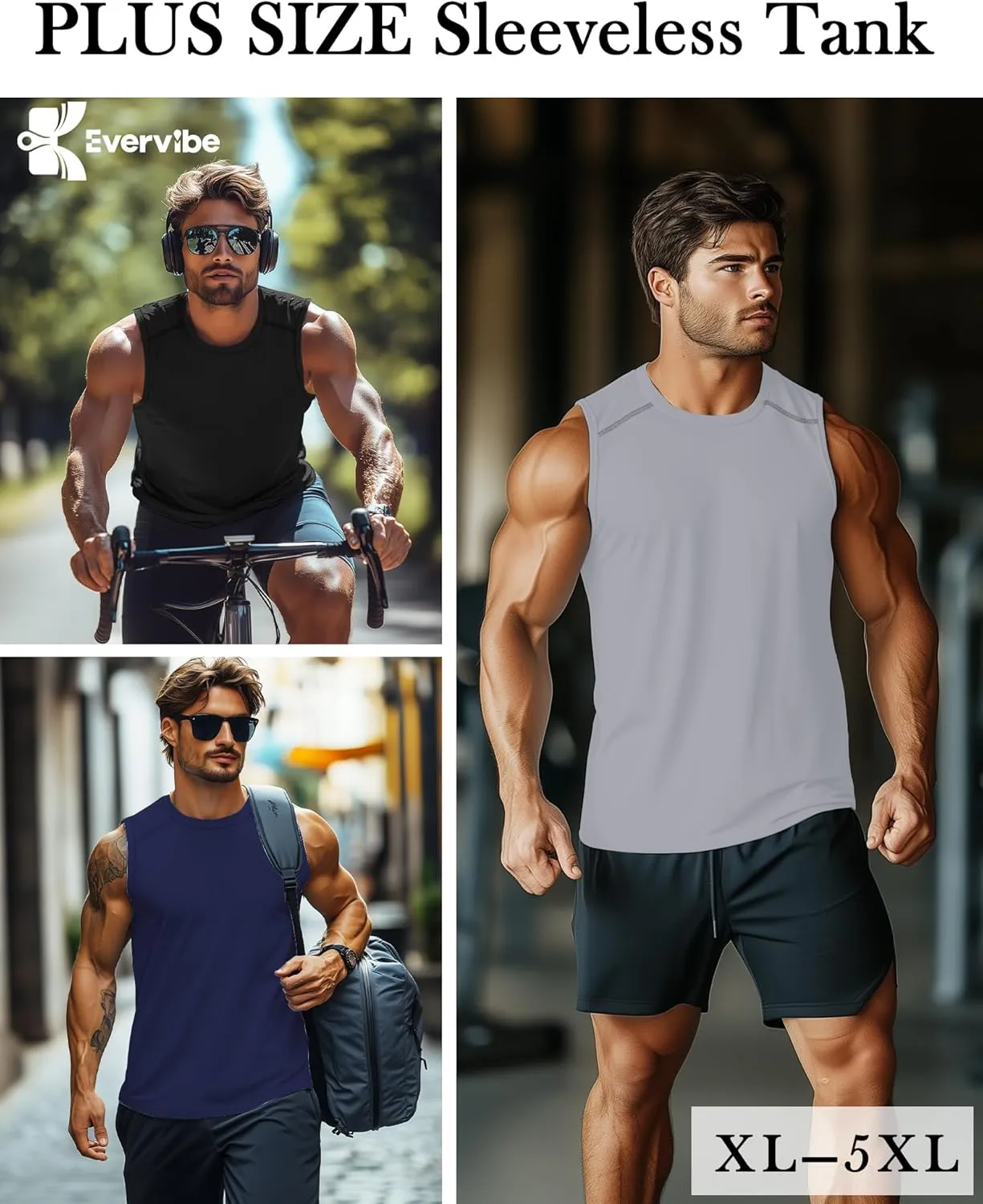 3 Pack Men's Big and Tall Tank Tops, Crewneck Sleeveless Tee Shirts Cotton Workout Swim Running Gym Muscle Shirts