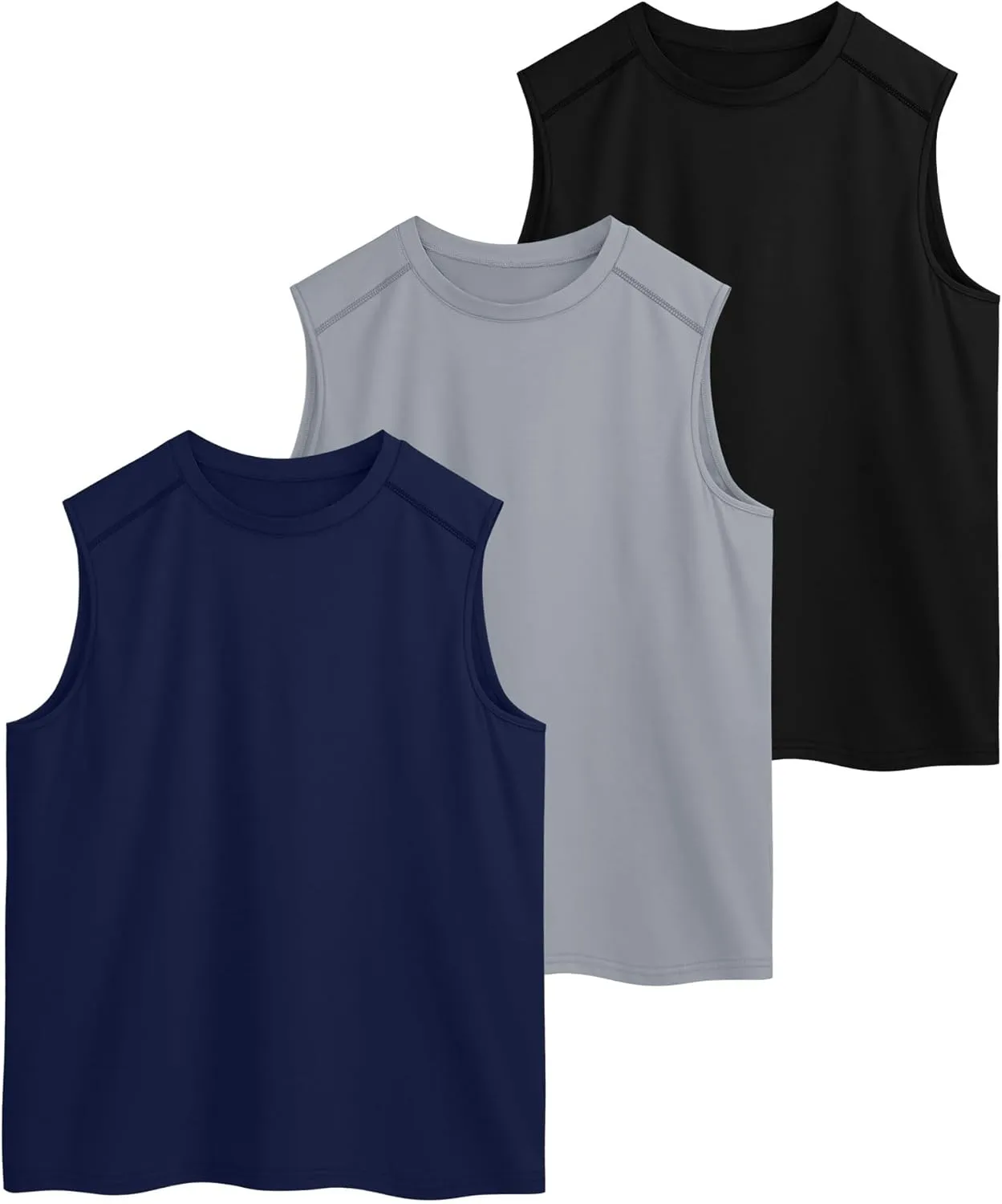 3 Pack Men's Big and Tall Tank Tops, Crewneck Sleeveless Tee Shirts Cotton Workout Swim Running Gym Muscle Shirts