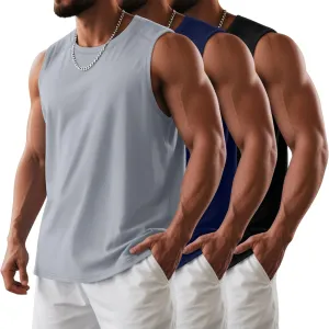 3 Pack Men's Big and Tall Tank Tops, Crewneck Sleeveless Tee Shirts Cotton Workout Swim Running Gym Muscle Shirts