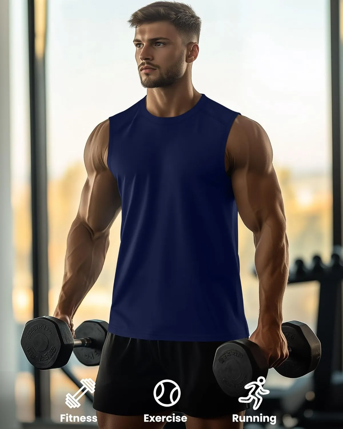3 Pack Men's Big and Tall Tank Tops, Crewneck Sleeveless Tee Shirts Cotton Workout Swim Running Gym Muscle Shirts