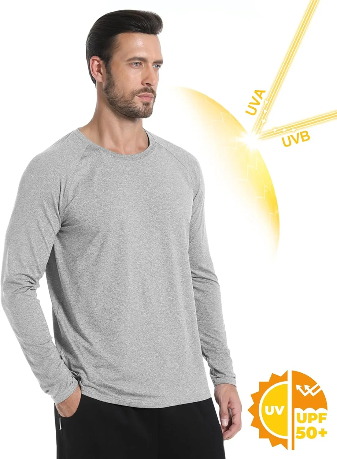 4 Pack Mens Long Sleeve Tee Shirts UPF 50  Rash Guard Quick Dry Fit Workout Gym Fishing Athletic Tshirt