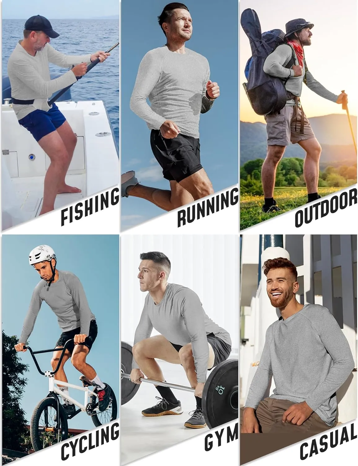 4 Pack Mens Long Sleeve Tee Shirts UPF 50  Rash Guard Quick Dry Fit Workout Gym Fishing Athletic Tshirt