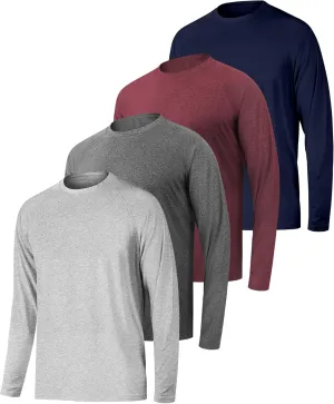 4 Pack Mens Long Sleeve Tee Shirts UPF 50  Rash Guard Quick Dry Fit Workout Gym Fishing Athletic Tshirt