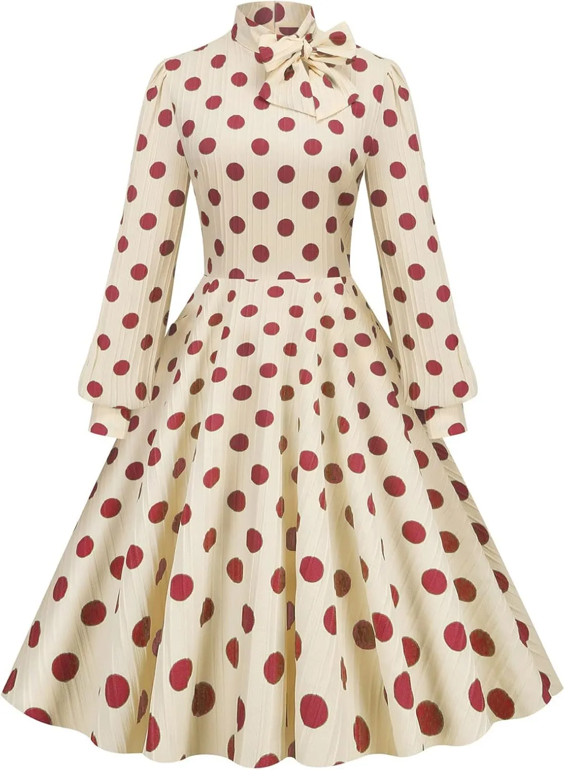 50s Style Dresses for Women Vintage 2024 Long Sleeve Polka Dot Swing Rockabilly Midi Dresses Garden Party Dress