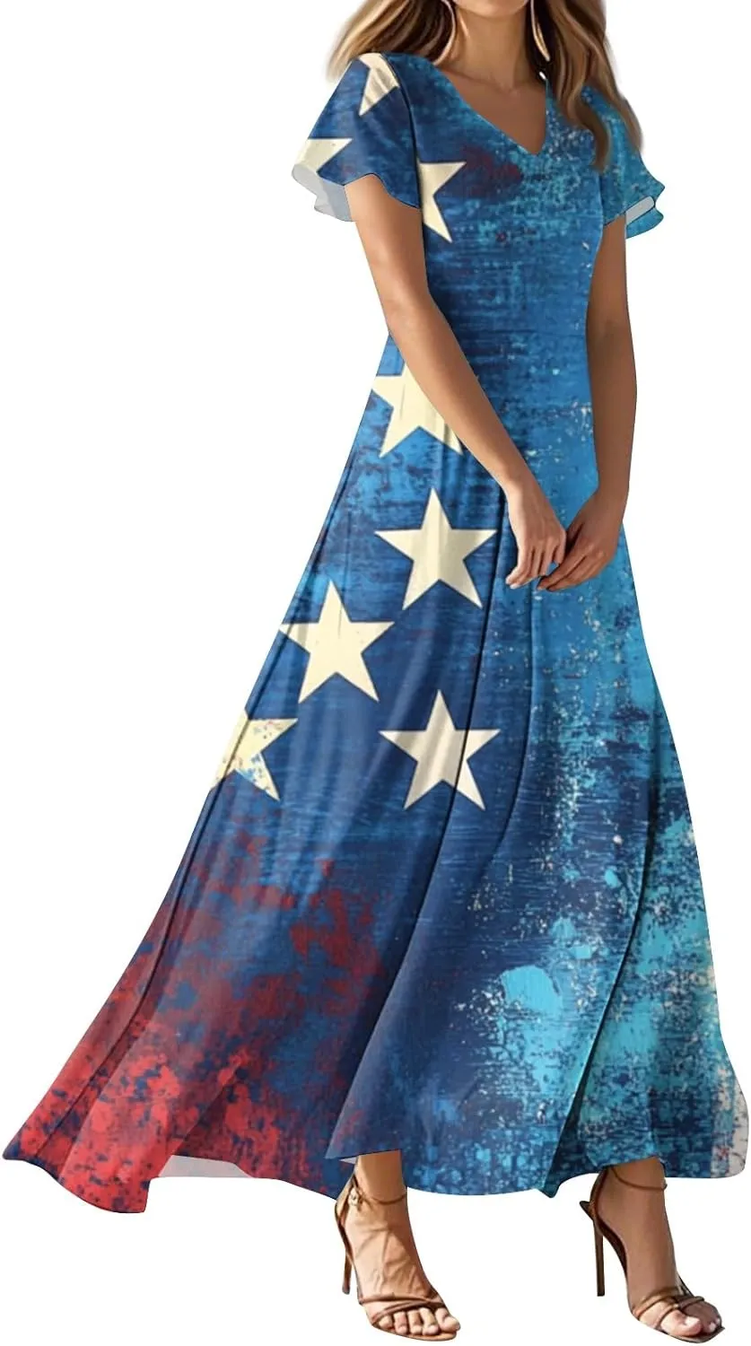 ADHOWBEW 4th of July Dress Women 2025 Holiday Plus Size Graphic USA Sexy Patriotic Independence Day Dresses