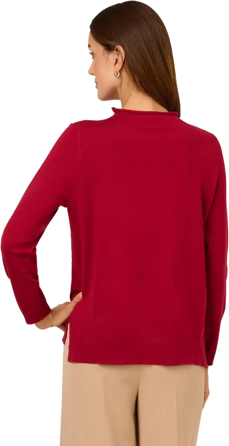Adrianna Papell Women's Mock Neck Step Hem Sweater