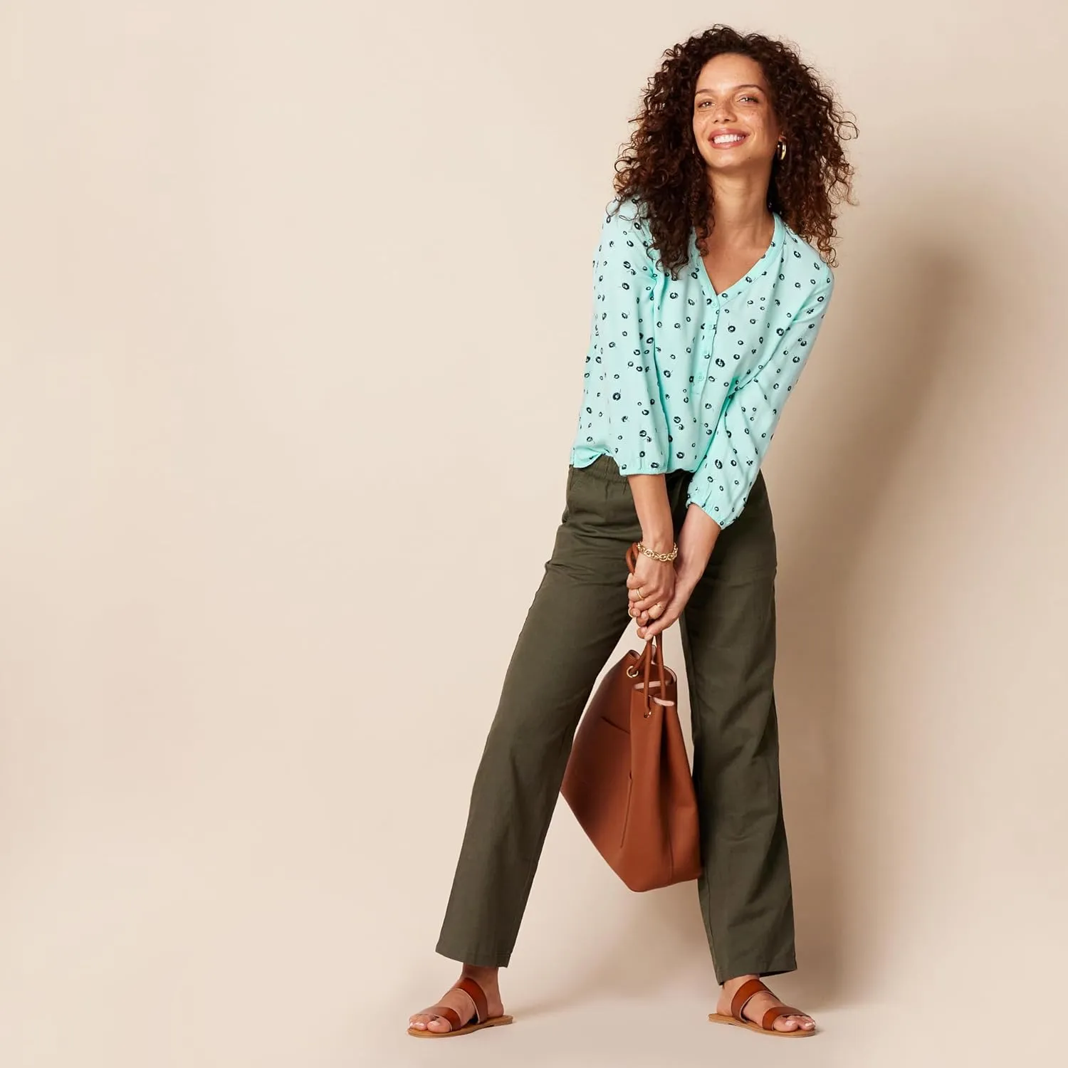 Amazon Essentials Women's 3/4 Sleeve Button Popover Shirt