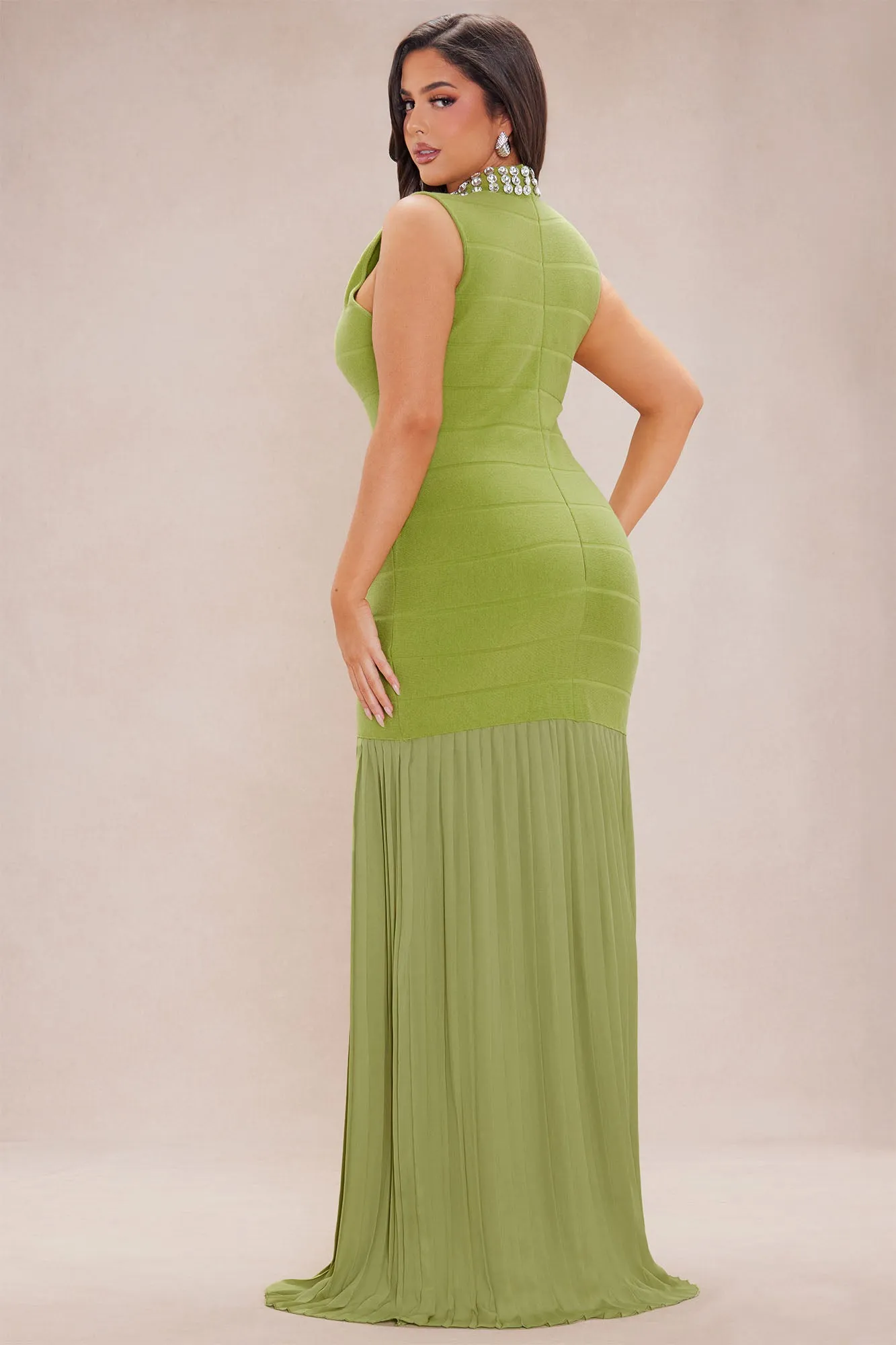 Amelia Embellished Sweater Maxi Dress - Chartreuse