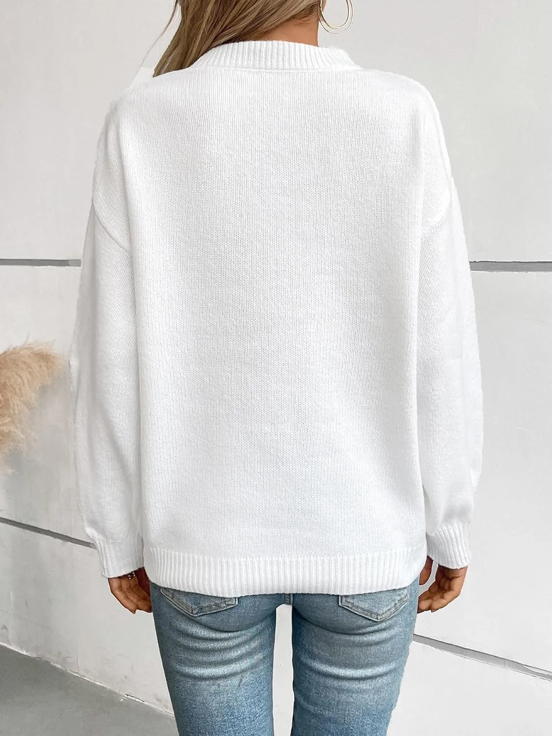 American Flag Sweater for Women Print Sweater Fall Winter Knit Sweatshirt O Neck Pullover Long Sleeves Loose Women Tops