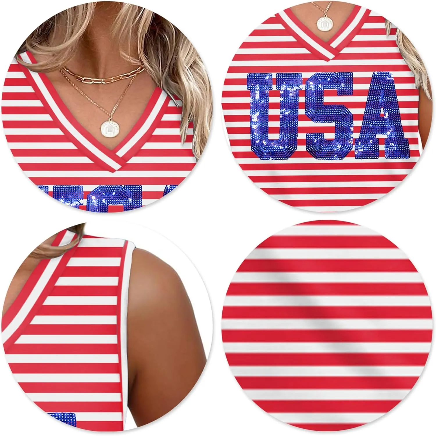 American Flag Tank Tops Women V Neck Patriotic Star Striped Shirt 4th of July Sequin Vest USA Girls Tee