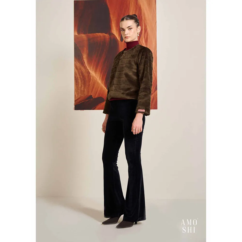 AMOSHI Brown Solid/Plain Faux Mink Fur Jacket