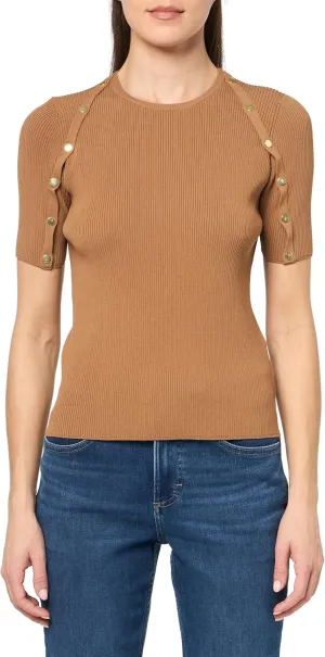 Anne Klein Womens Button Ribbed Knit Pullover Sweater