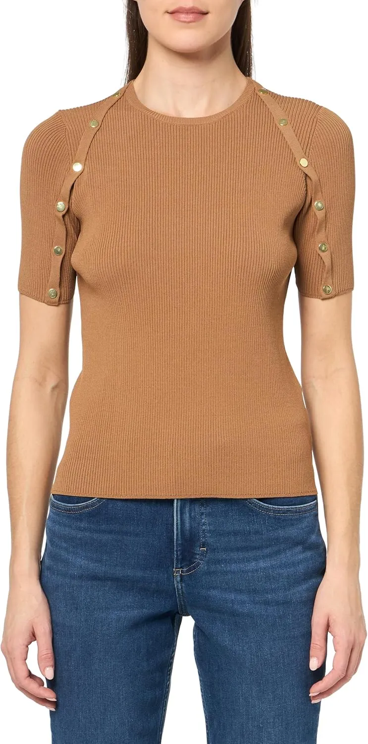 Anne Klein Womens Button Ribbed Knit Pullover Sweater
