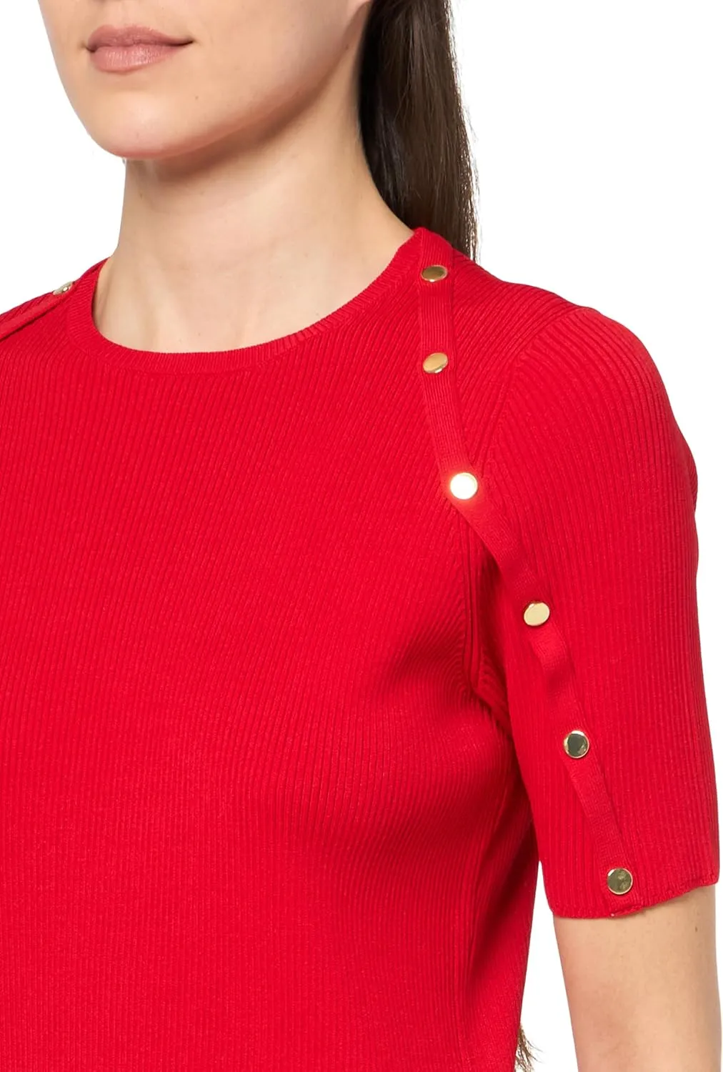 Anne Klein Womens Button Ribbed Knit Pullover Sweater