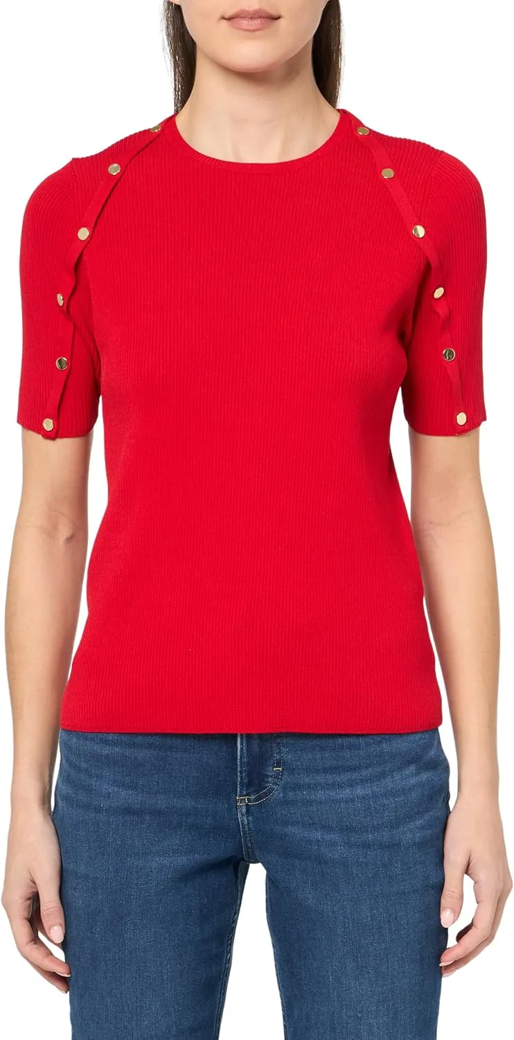 Anne Klein Womens Button Ribbed Knit Pullover Sweater