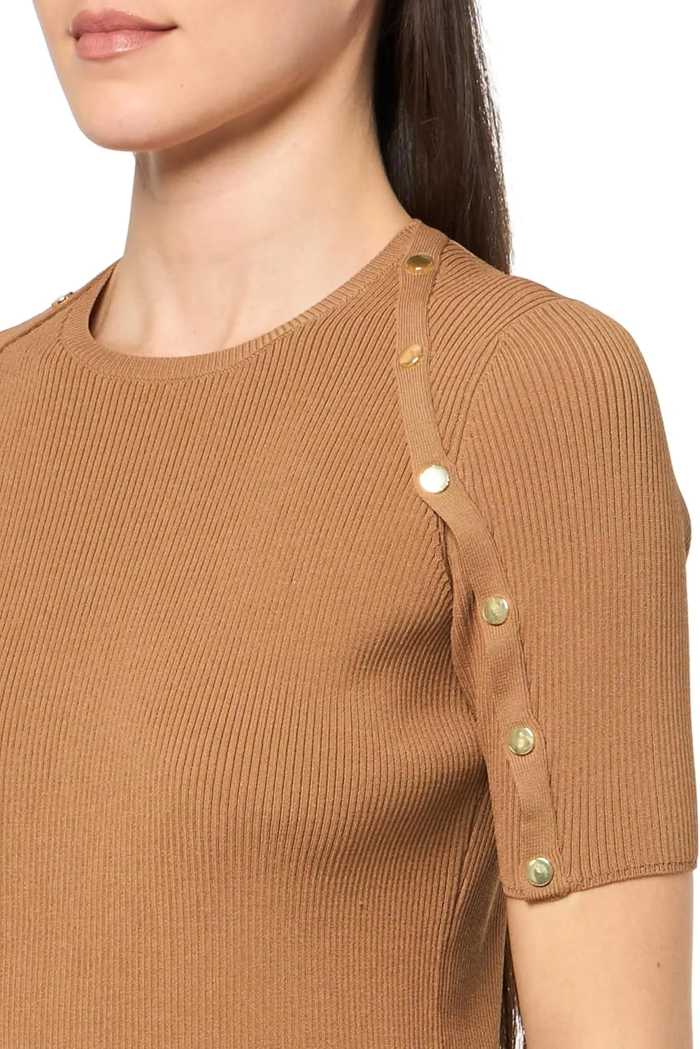 Anne Klein Womens Button Ribbed Knit Pullover Sweater