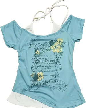 Baby Tee Y2k Women Grunge Top Emo 2000s Vintage Fake Two Piece Short Sleeve T Shirt Crop Tops Teens