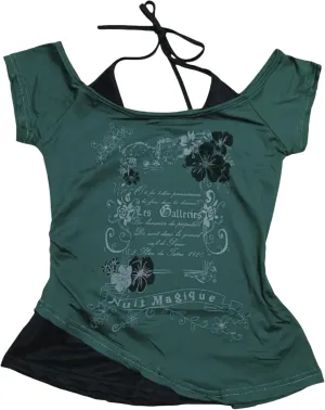Baby Tee Y2k Women Grunge Top Emo 2000s Vintage Fake Two Piece Short Sleeve T Shirt Crop Tops Teens