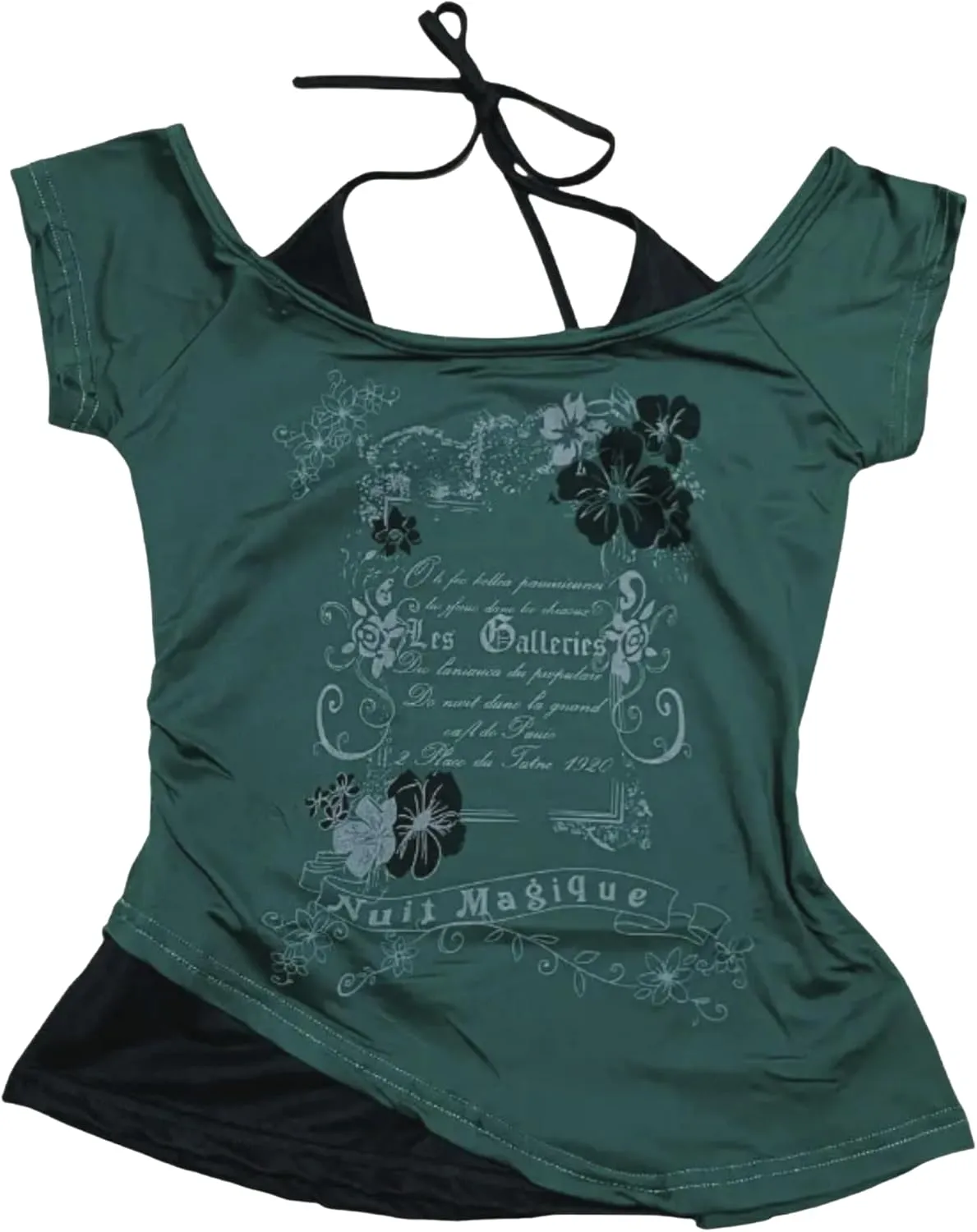 Baby Tee Y2k Women Grunge Top Emo 2000s Vintage Fake Two Piece Short Sleeve T Shirt Crop Tops Teens
