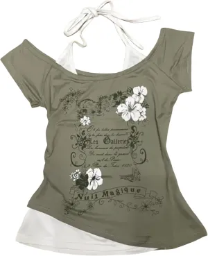 Baby Tee Y2k Women Grunge Top Emo 2000s Vintage Fake Two Piece Short Sleeve T Shirt Crop Tops Teens