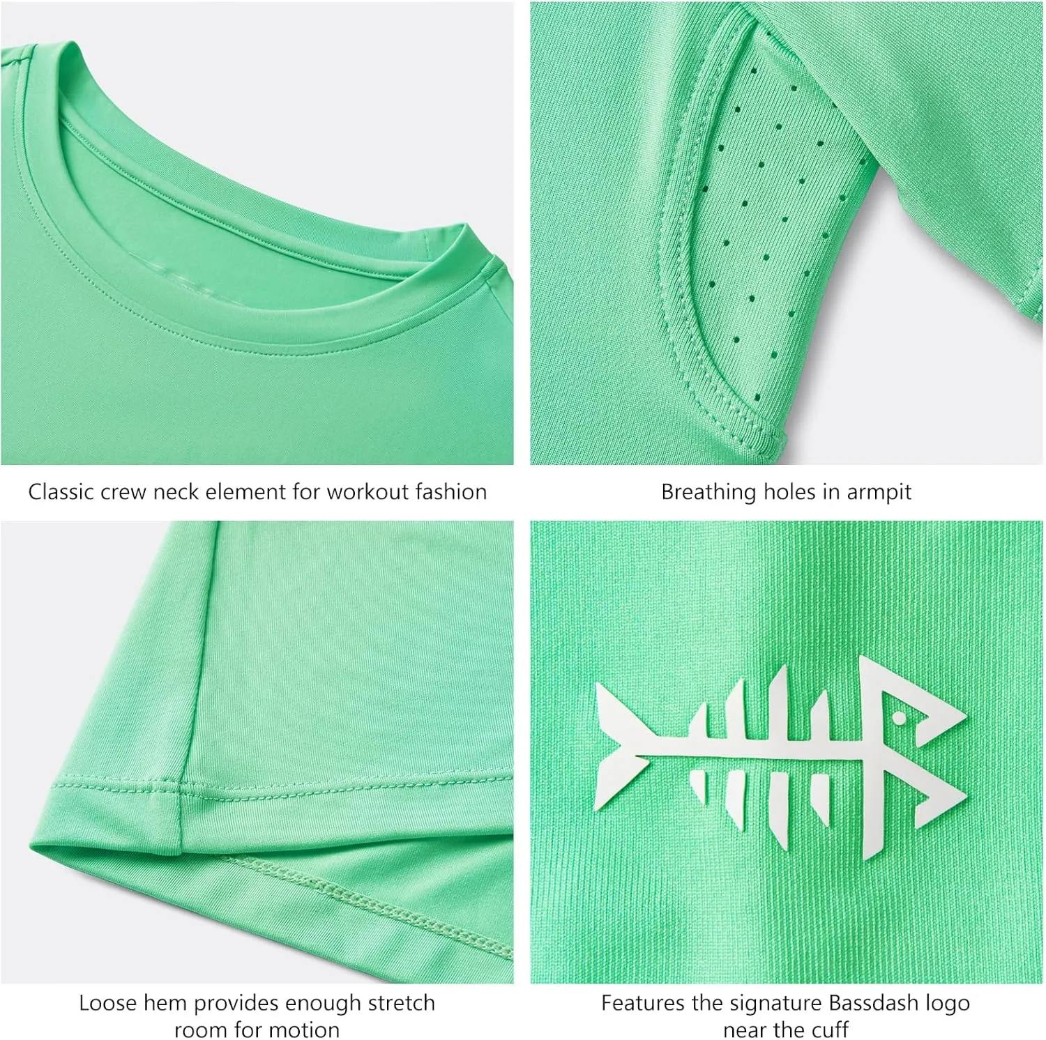 BASSDASH Womens UPF 50  Crew Neck Short Sleeve T-Shirt Cooling Performance Sun Protection Tee for Fishing Hiking Casual