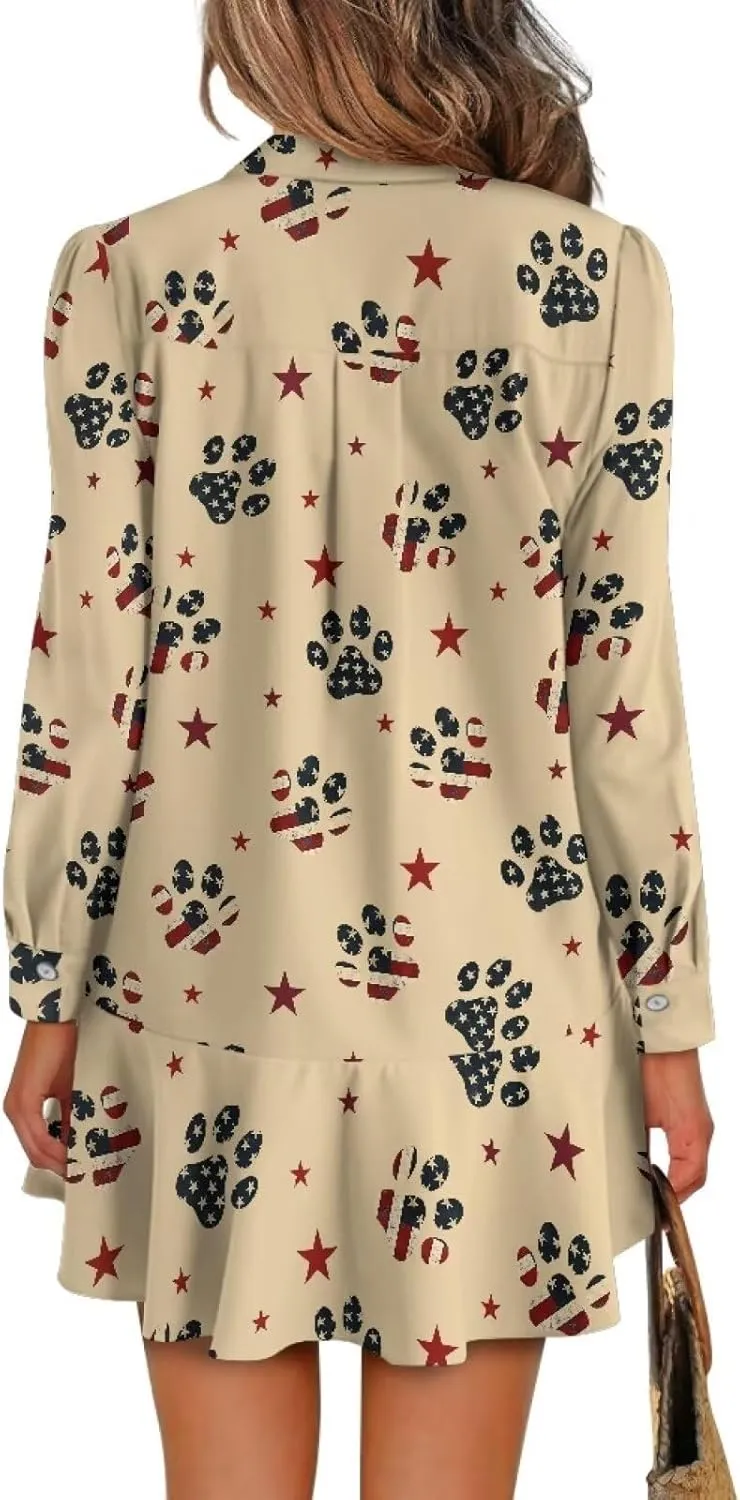 Biyejit Women's Tunic Dresses Casual V Neck Button Down Polo Shirt Dress Long Sleeve Flowy Mini Shirt Dress with Pocket