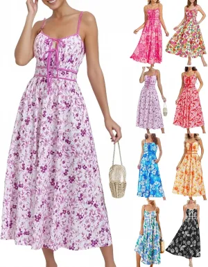 Boho Maxi Dresses for Women 2025 Summer Casual Floral Bohemian Dress Sleeveless Spaghetti Strap Long Beach Sundresses