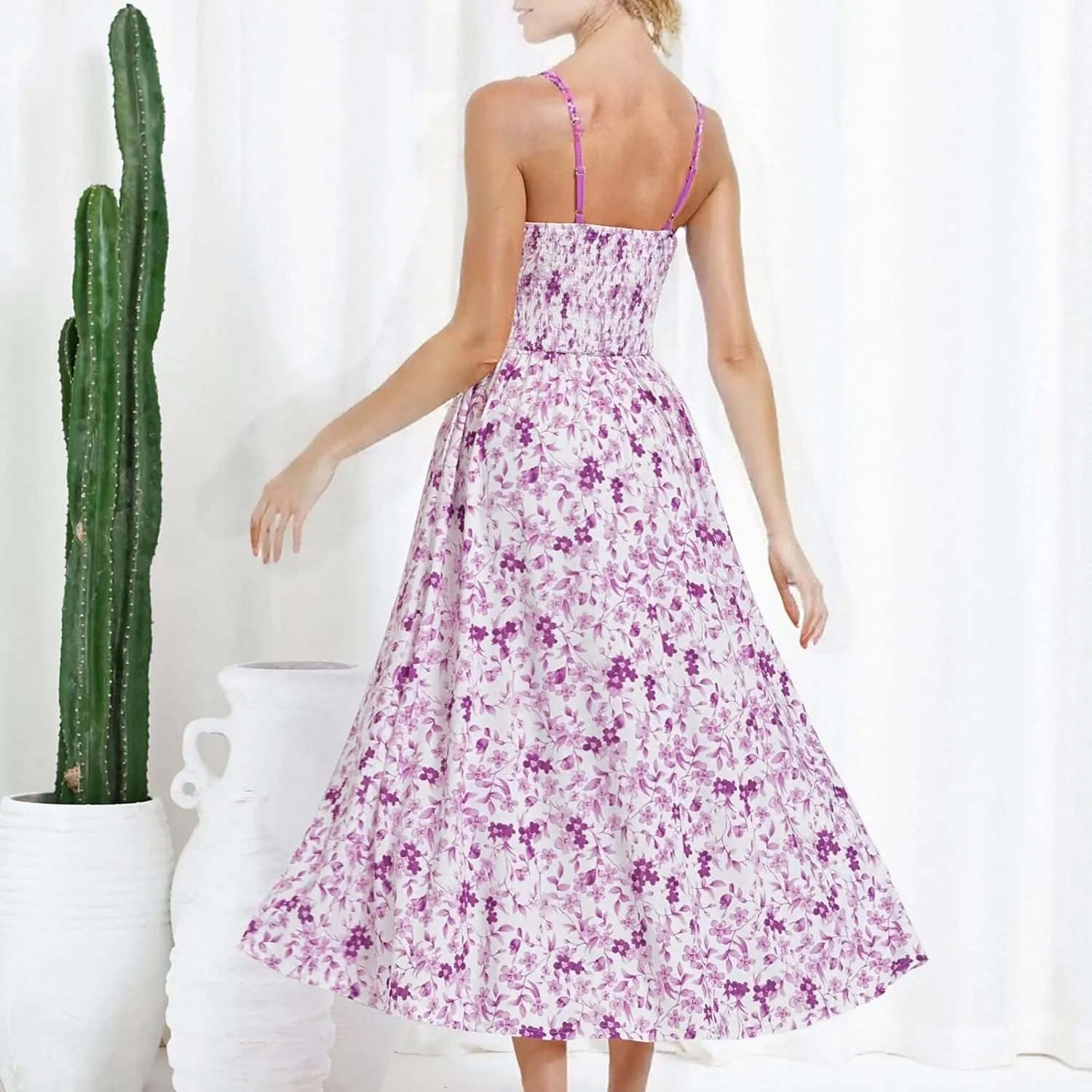 Boho Maxi Dresses for Women 2025 Summer Casual Floral Bohemian Dress Sleeveless Spaghetti Strap Long Beach Sundresses