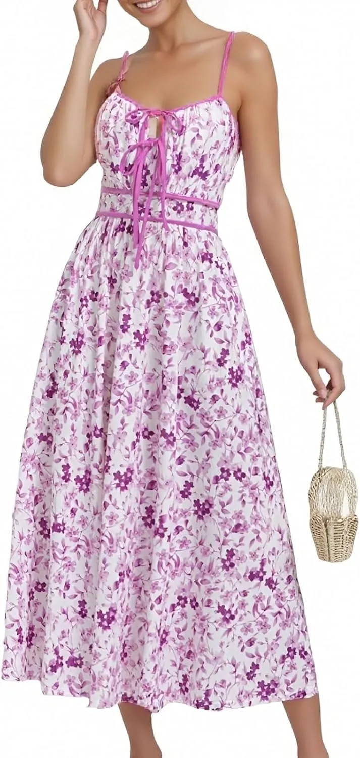 Boho Maxi Dresses for Women 2025 Summer Casual Floral Bohemian Dress Sleeveless Spaghetti Strap Long Beach Sundresses