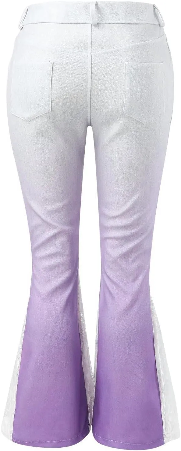 Bootcut Jeans for Women Lace Patchwork Bell Bottom Flare Denim Pants Gradient Stretch High Waist Trousers