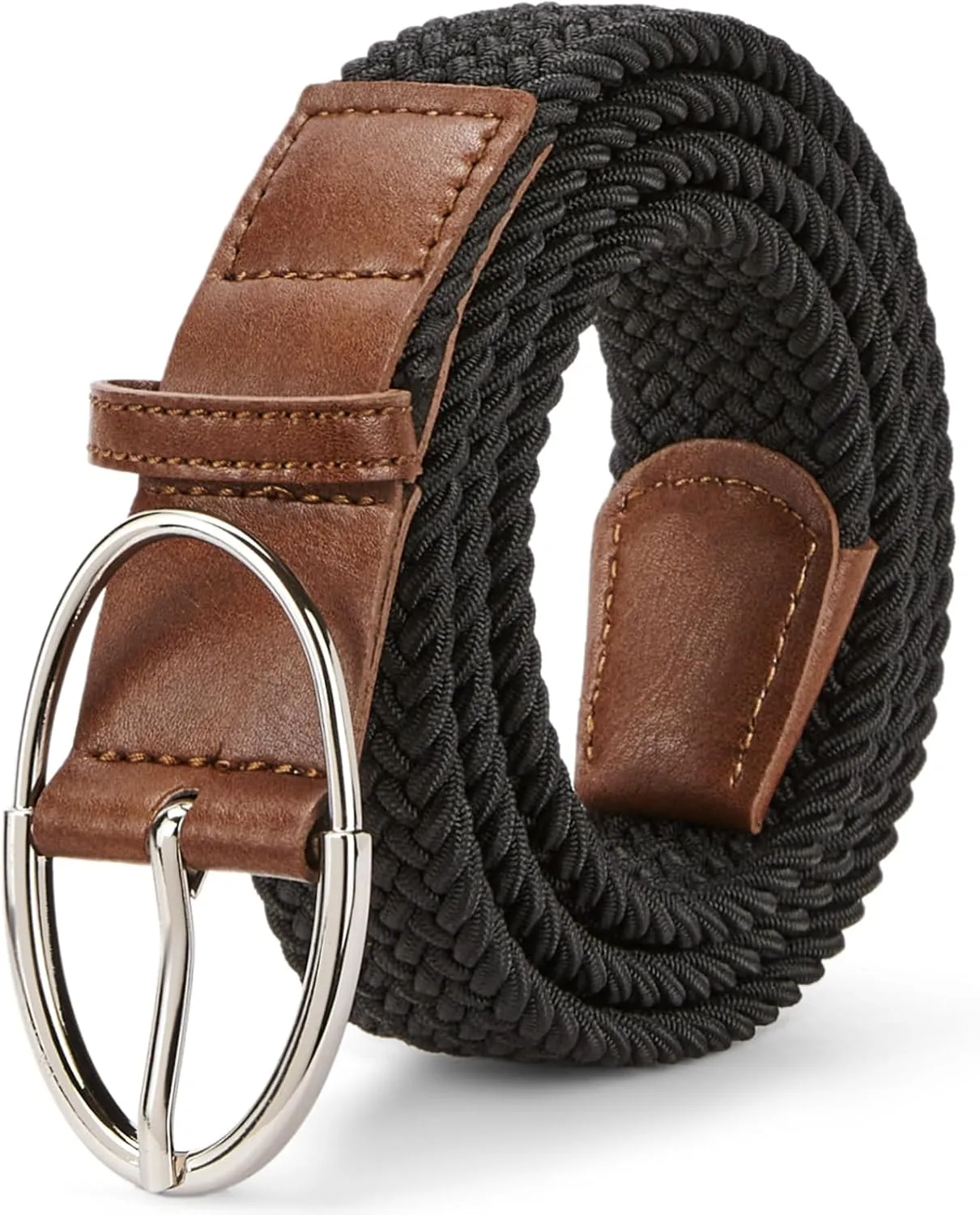 BOSTANTEN Women Belts For Jeans Dresses Pants Trendy Ladies Leather Waist Black Belt with Silver Oval Buckle