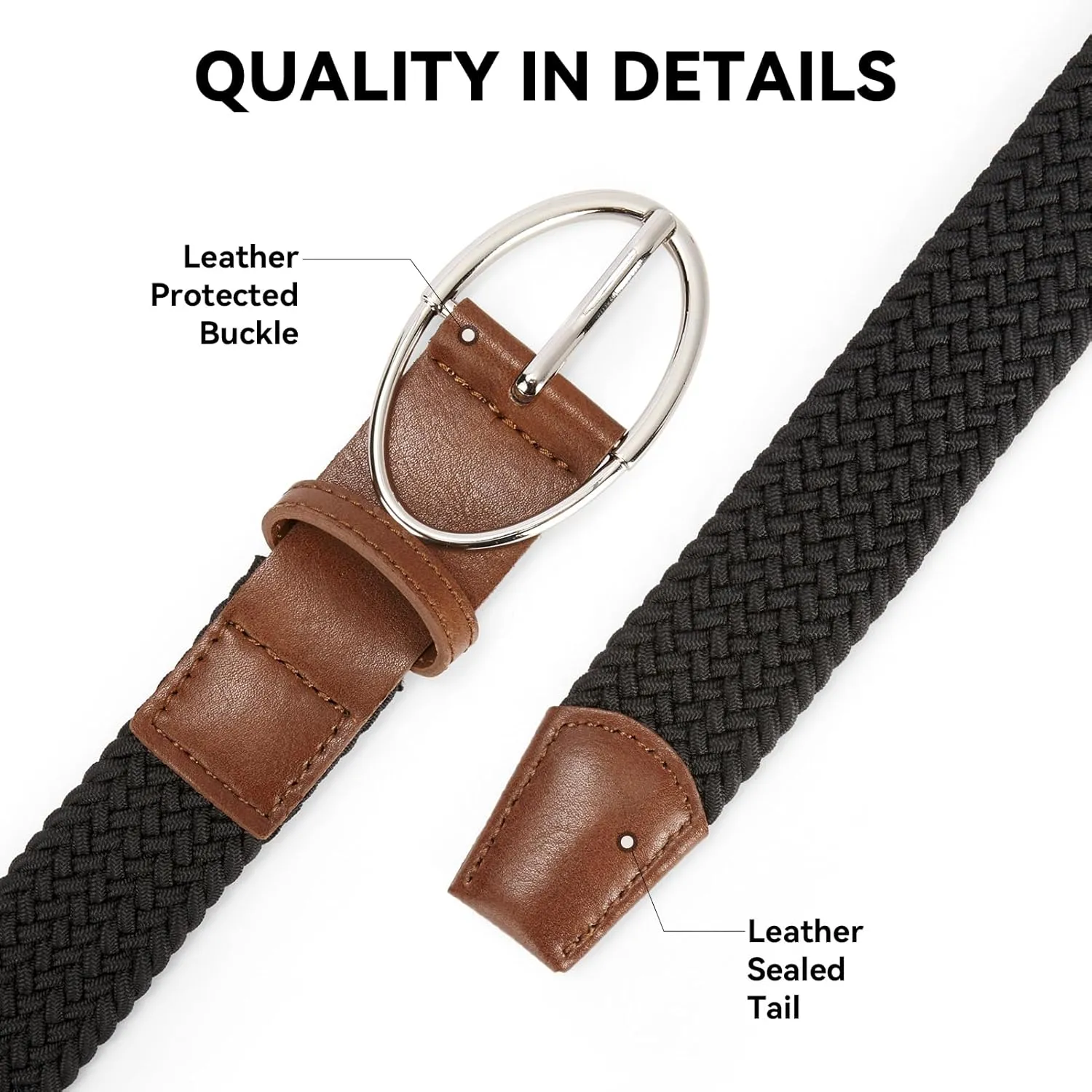BOSTANTEN Women Belts For Jeans Dresses Pants Trendy Ladies Leather Waist Black Belt with Silver Oval Buckle