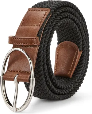BOSTANTEN Women Belts For Jeans Dresses Pants Trendy Ladies Leather Waist Black Belt with Silver Oval Buckle