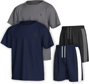Boys Clothing Sets Tagless Loose Athletic Performance Crew Neck T-Shirt and Short Outfits Size 3-16 (4 Piece Set)
