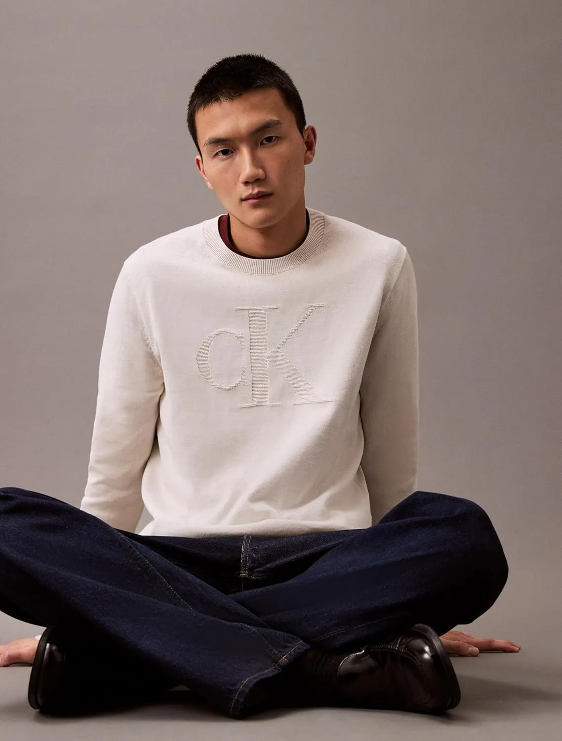 Calvin Klein Men's Smooth Cotton Monogram Logo Sweater