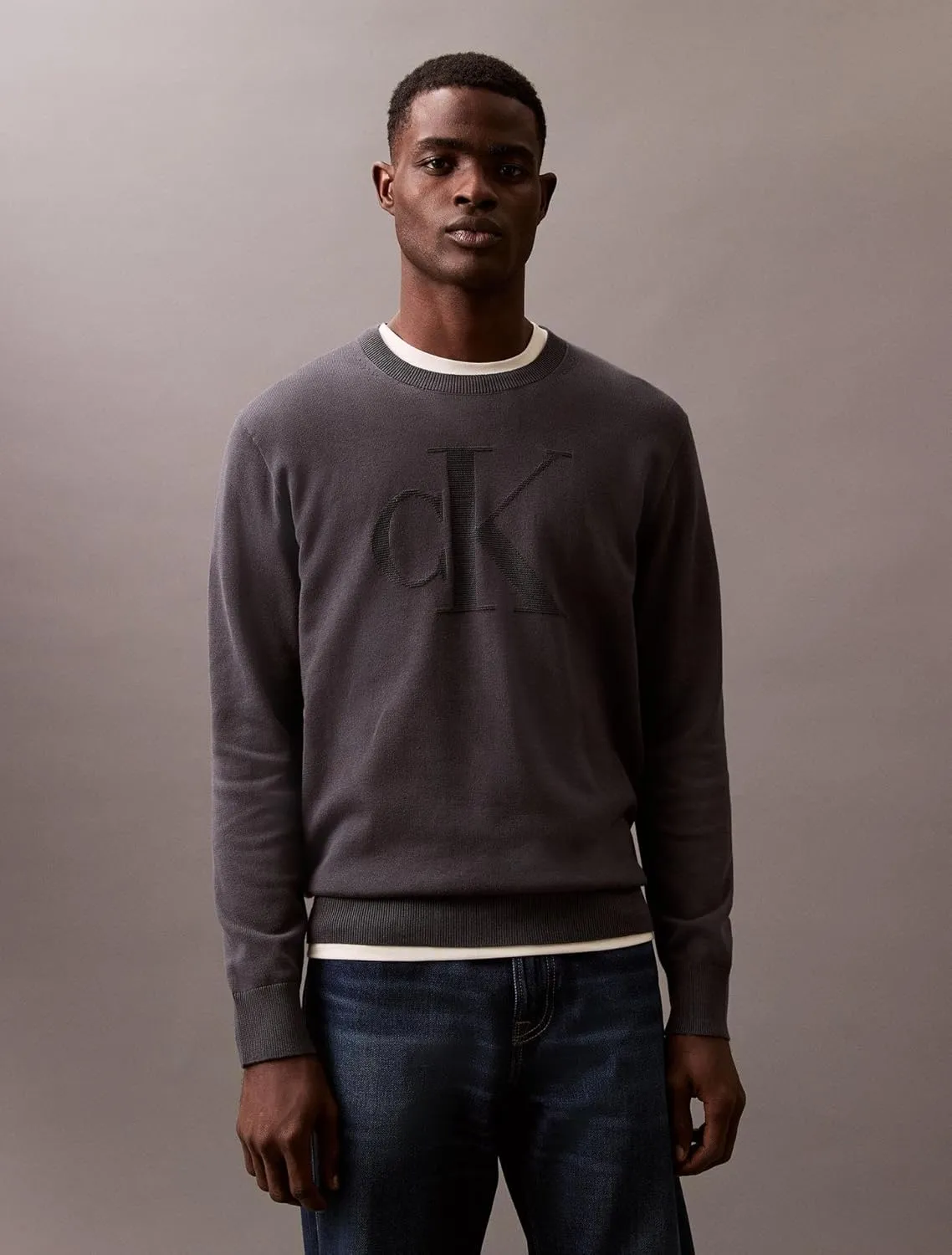 Calvin Klein Men's Smooth Cotton Monogram Logo Sweater