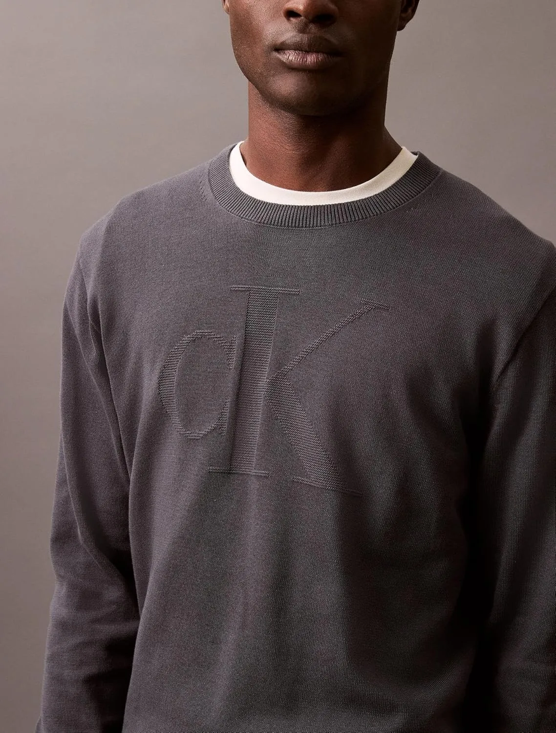 Calvin Klein Men's Smooth Cotton Monogram Logo Sweater