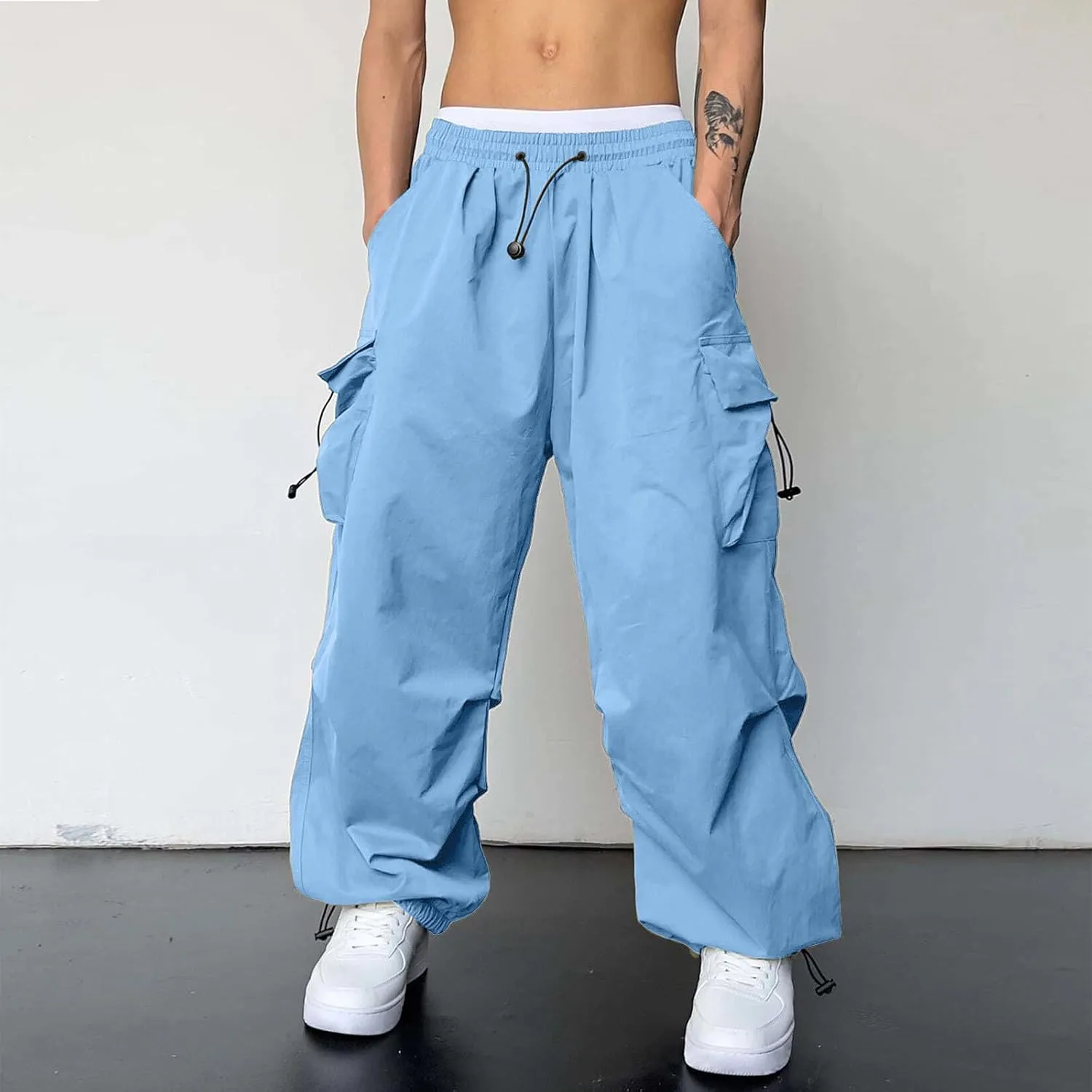 Cargo Pant for Men Casual Work Pant Elastic Waist Drawstring Cotton Track Pants with Multiple Pockets