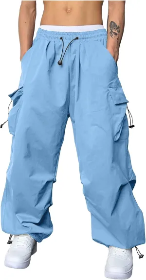 Cargo Pant for Men Casual Work Pant Elastic Waist Drawstring Cotton Track Pants with Multiple Pockets