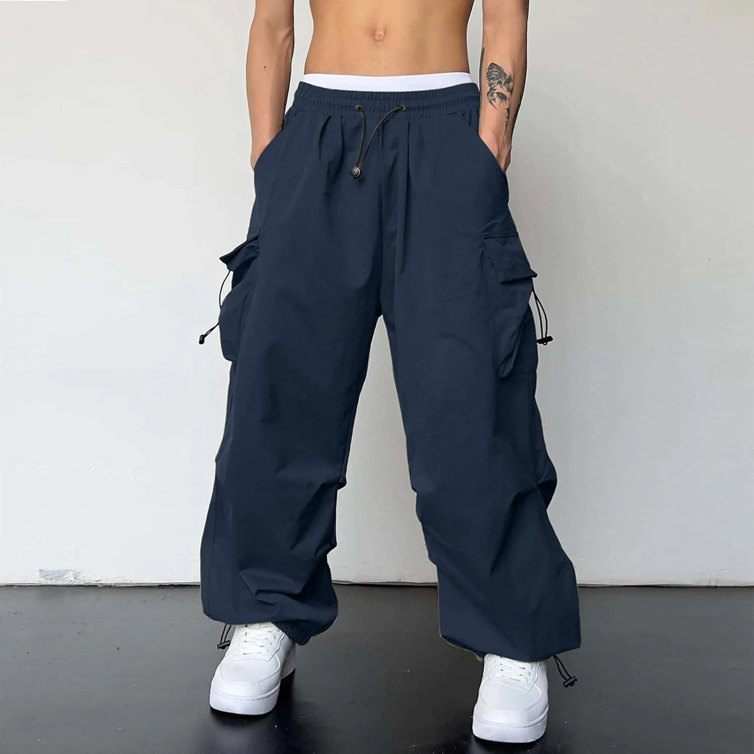Cargo Pant for Men Casual Work Pant Elastic Waist Drawstring Cotton Track Pants with Multiple Pockets
