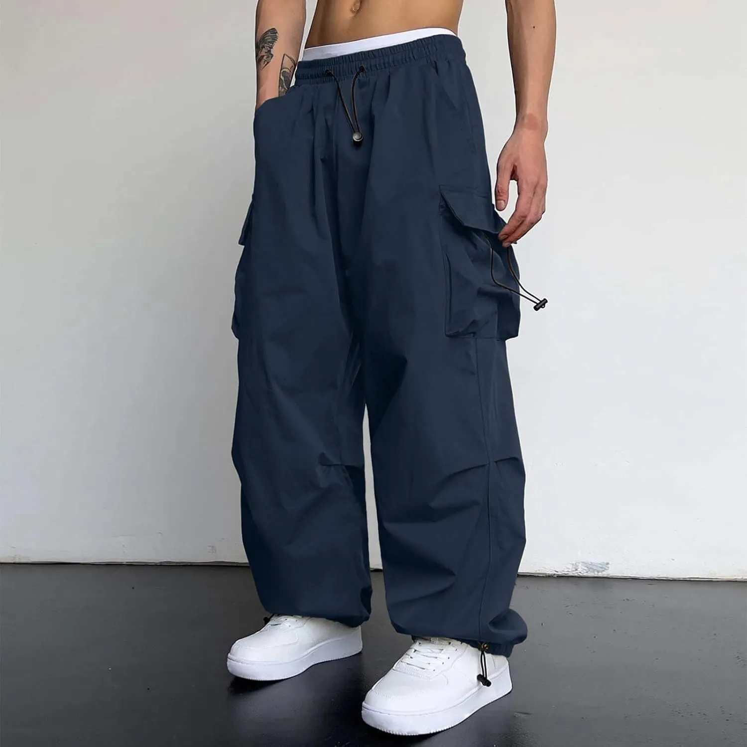 Cargo Pant for Men Casual Work Pant Elastic Waist Drawstring Cotton Track Pants with Multiple Pockets