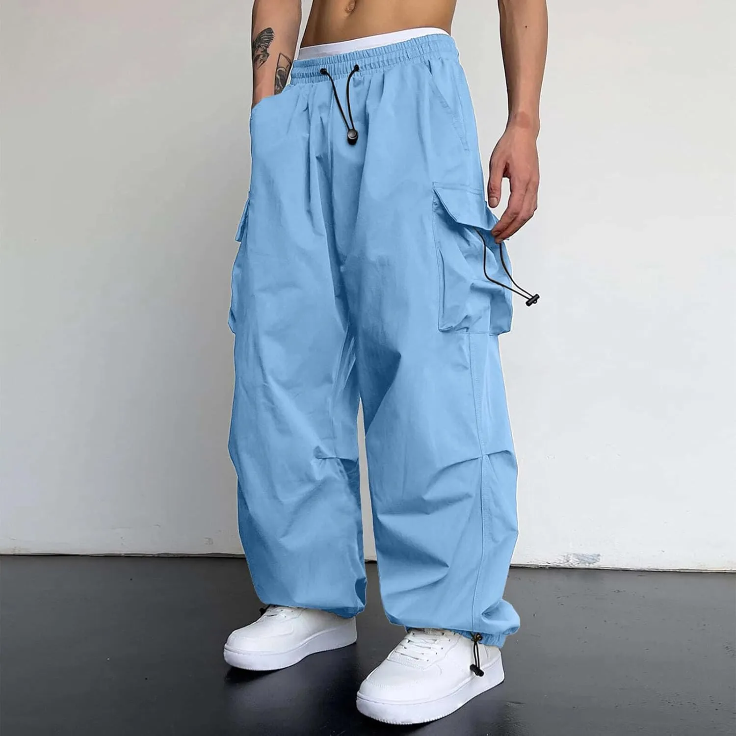 Cargo Pant for Men Casual Work Pant Elastic Waist Drawstring Cotton Track Pants with Multiple Pockets