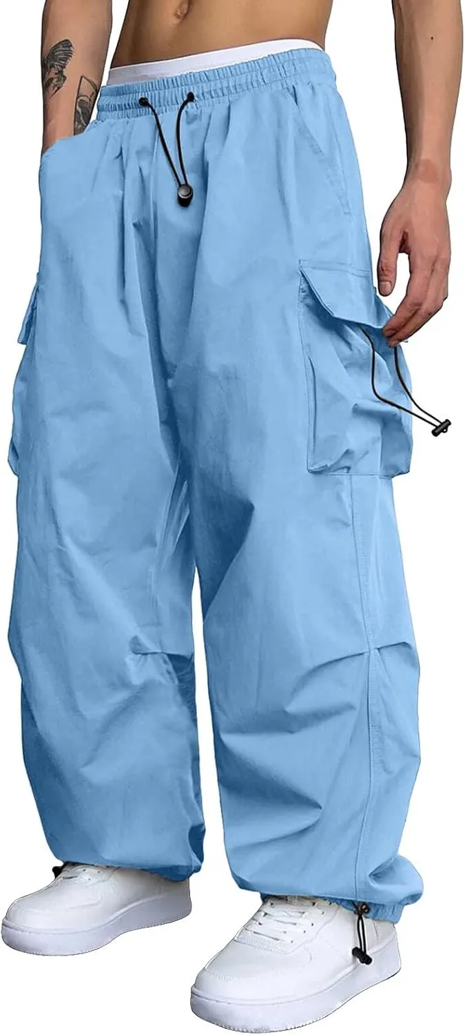 Cargo Pant for Men Casual Work Pant Elastic Waist Drawstring Cotton Track Pants with Multiple Pockets