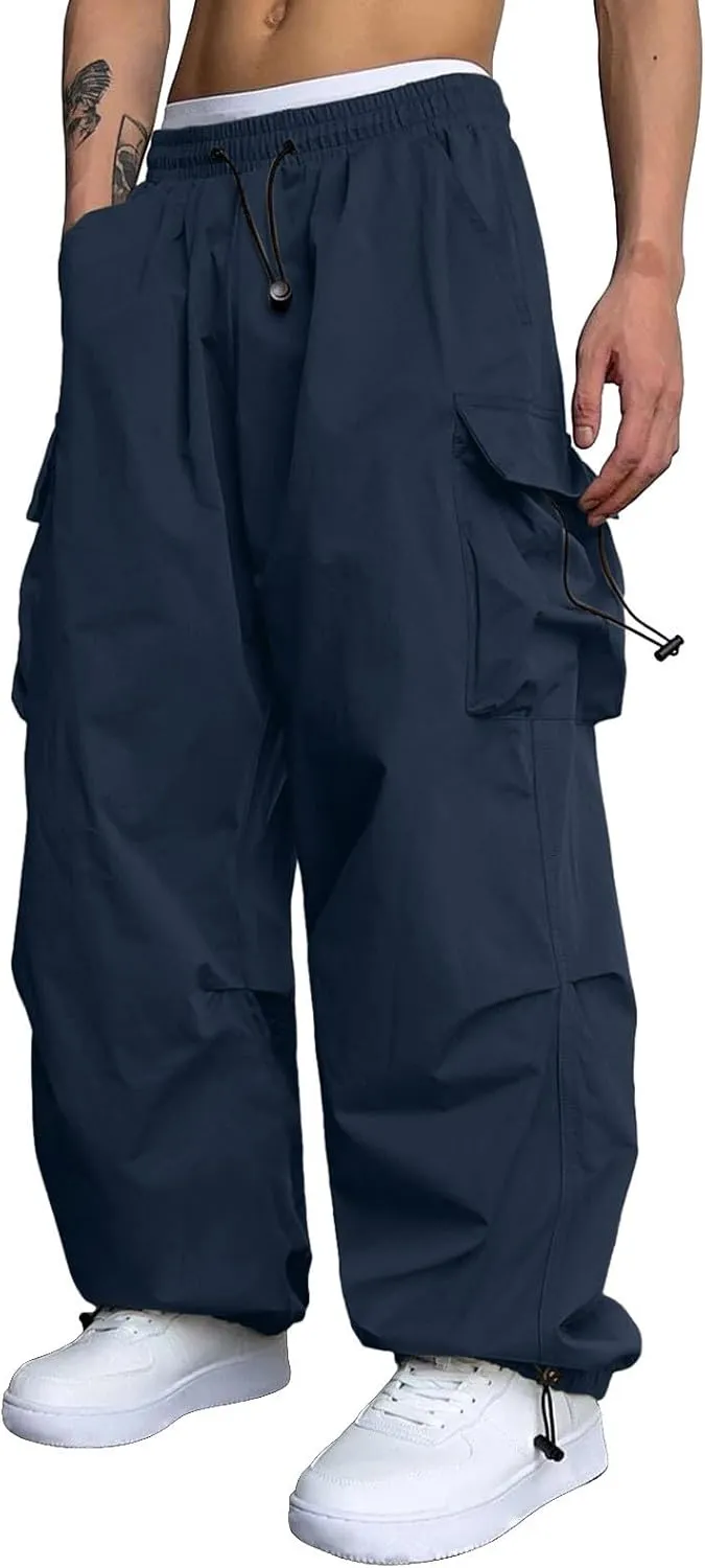 Cargo Pant for Men Casual Work Pant Elastic Waist Drawstring Cotton Track Pants with Multiple Pockets