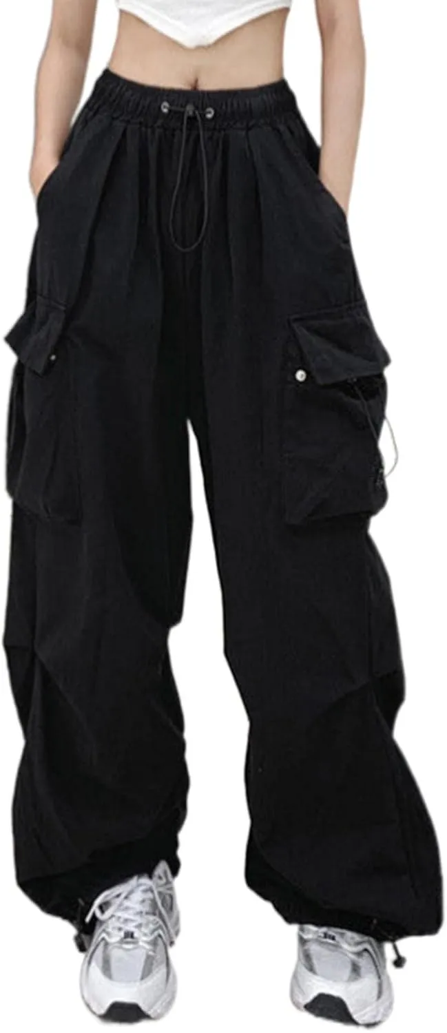 Cargo Pants for Women Elastic High Waisted Wide Leg Pants Summer Casual Loose Streetwear Y2K Trousers with Pockets