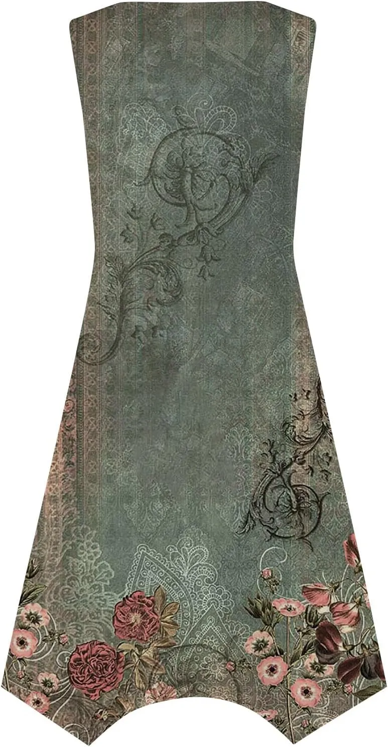 Casual Summer Dresses for Women 2024 Vacation Sleeveless Sundress Midi Loose Hankerchief Hem Beach Dress Tank Dress