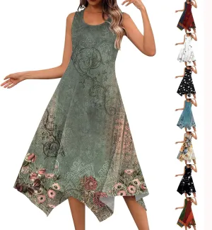 Casual Summer Dresses for Women 2024 Vacation Sleeveless Sundress Midi Loose Hankerchief Hem Beach Dress Tank Dress